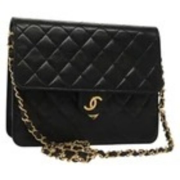 CHANEL Matelasse Chain Shoulder Bag Lamb Skin Black Gold CC Auth fm4823 - Picture 1 of 16